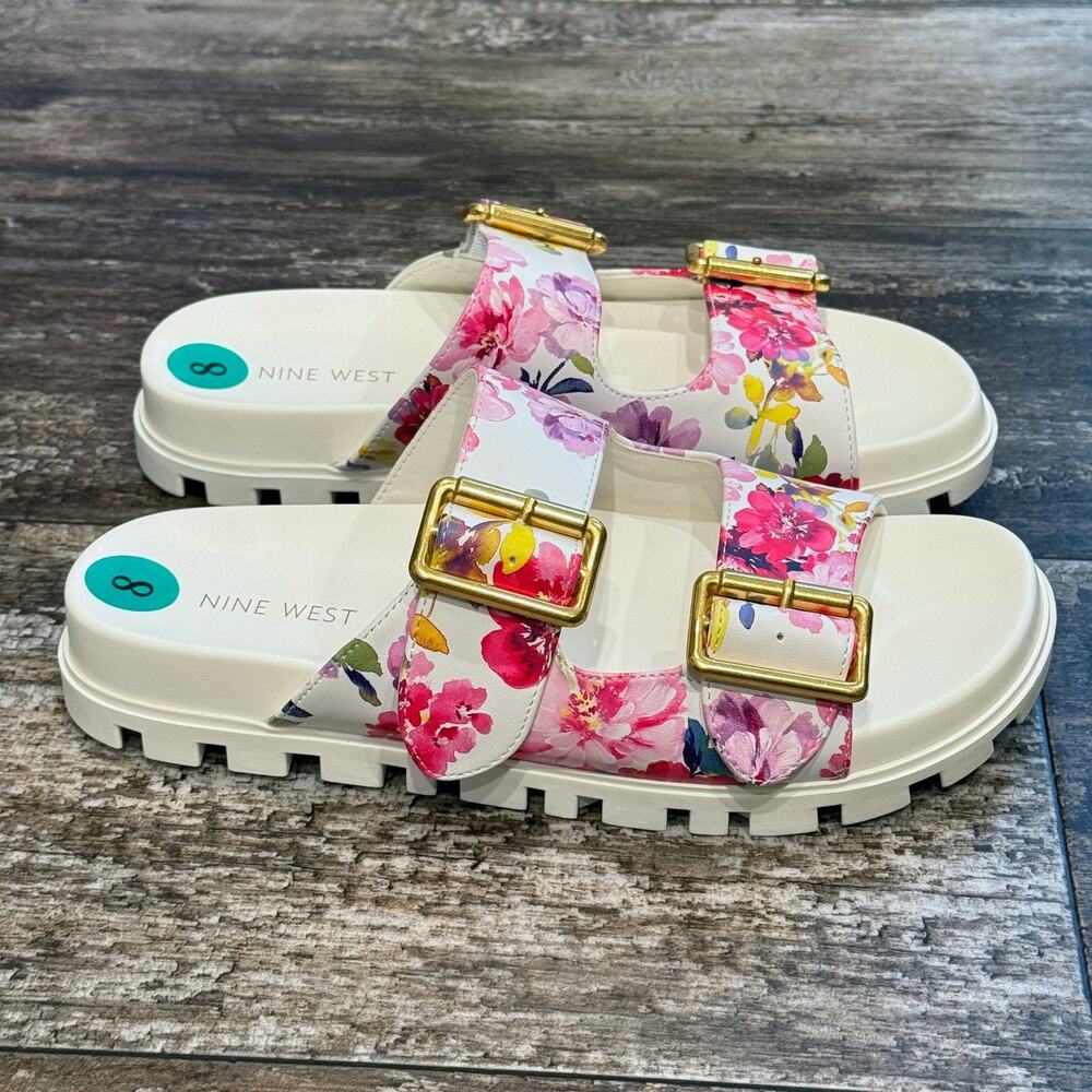 Nine West Shoes Womens Size 8 Double Buckle Slide Sandals Floral Summer NEW - Picture 6 of 11
